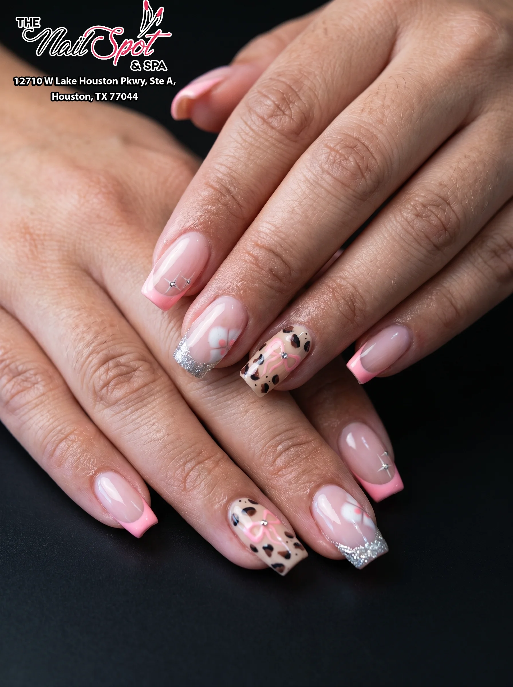 Pink nail art created at The Nailspot & Spa